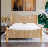 Rajasthan Modern Solid Wood Rush Woven Bed Natural